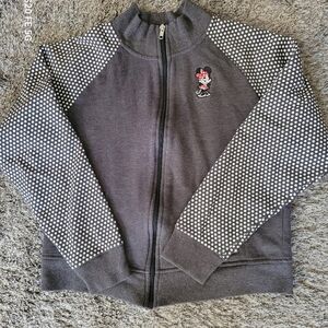 Disney Minnie Mouse Womens Gray Polka Dot Zip-Up Jacket Size Medium